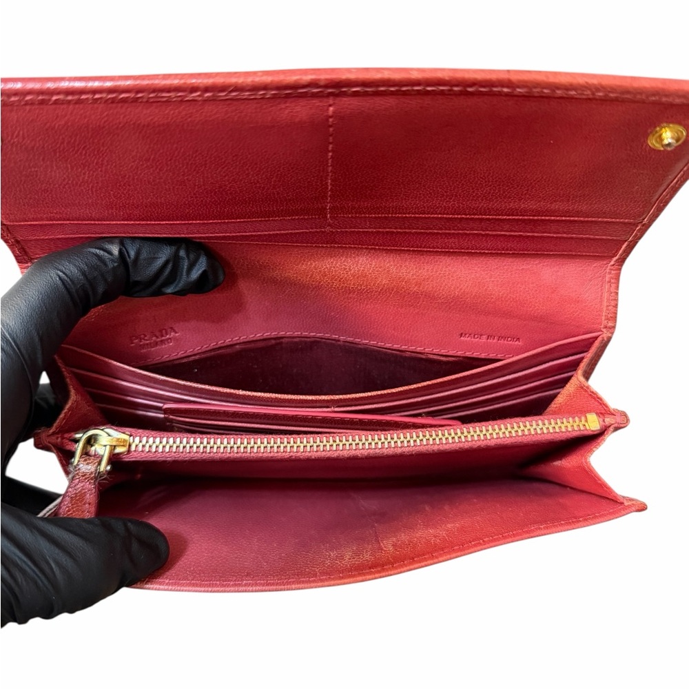 Prada Madras Intrecciato Rosso Long Wallet w/ Removable ID Card Holder (A194) - Picture 11 of 12